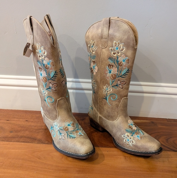 Roper Cowgirl Boots Riley Floral teal tan NWT size 7 - Picture 2 of 6